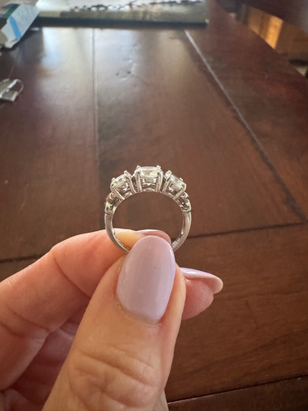Sterling Silver Cubic Zirconia 3 Stone Ring. Size 5